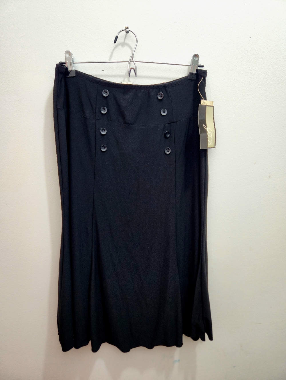 J.T.B. Black Sailor Style Midi Skirt with Button Detail - Size M